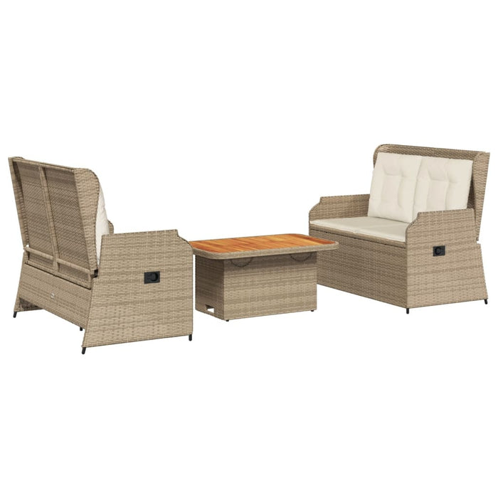 vidaXL Set Divani da Giardino 3 pz con Cuscini in Polyrattan Beige