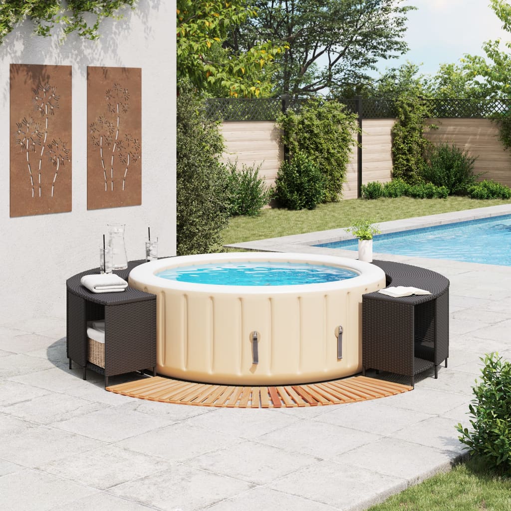 Bordo per Spa Nero in Polyrattan e Legno Massello di Acacia 3270634