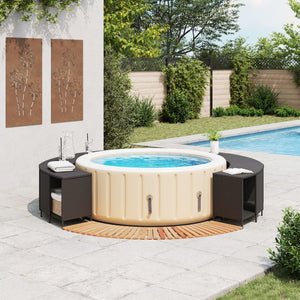 Bordo per Spa Nero in Polyrattan e Legno Massello di Acacia 3270634