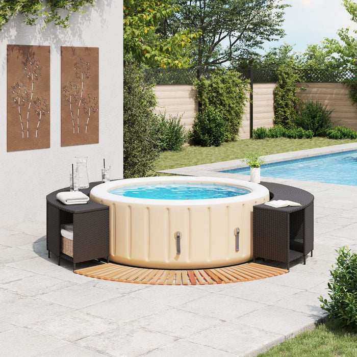 Bordo per Spa Nero in Polyrattan e Legno Massello di Acacia 3270634