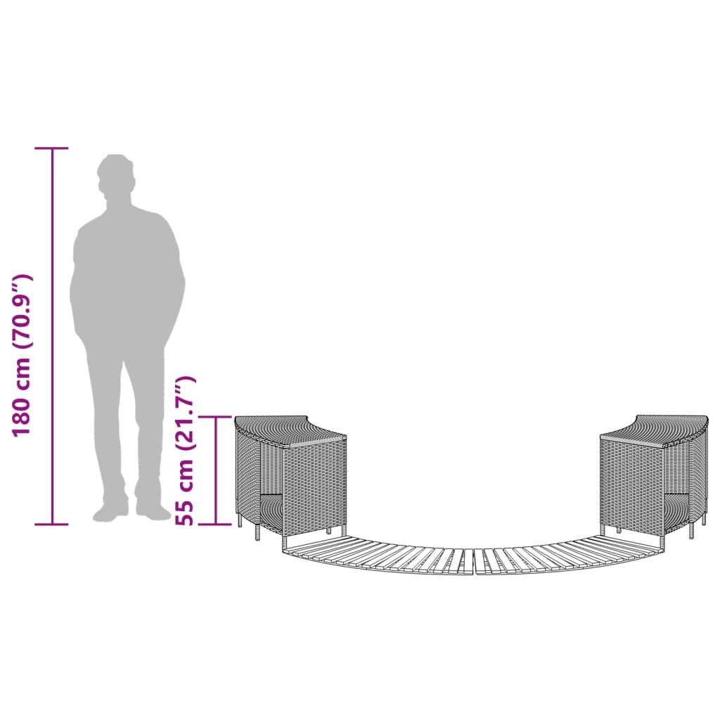 Bordo per Spa Nero in Polyrattan e Legno Massello di Acacia 3270634
