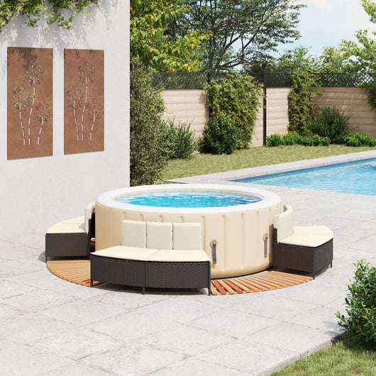 vidaXL Bordo per Spa Nero in Polyrattan e Legno Massello di Acacia