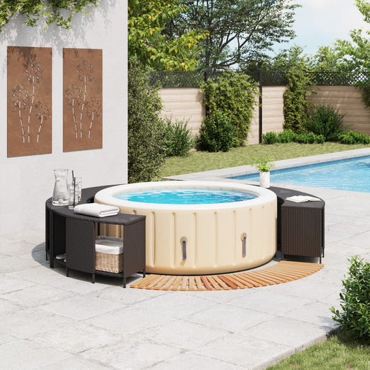 vidaXL Bordo per Spa Nero in Polyrattan e Legno Massello di Acacia