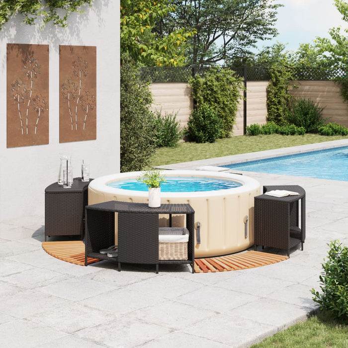 Bordo per Spa Nero in Polyrattan e Legno Massello di Acacia 3270641