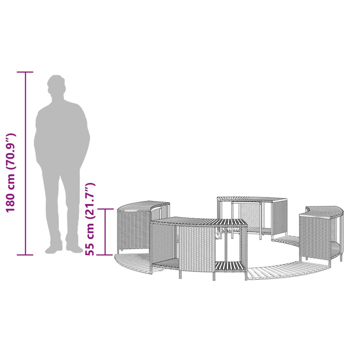 vidaXL Bordo per Spa Nero in Polyrattan e Legno Massello di Acacia