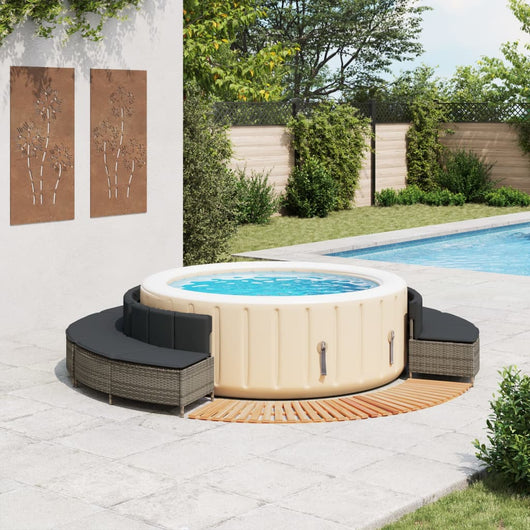 vidaXL Bordo per Spa Grigio in Polyrattan e Legno Massello di Acacia