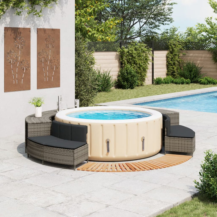 Bordo per Spa Grigio in Polyrattan e Legno Massello di Acacia 3270653