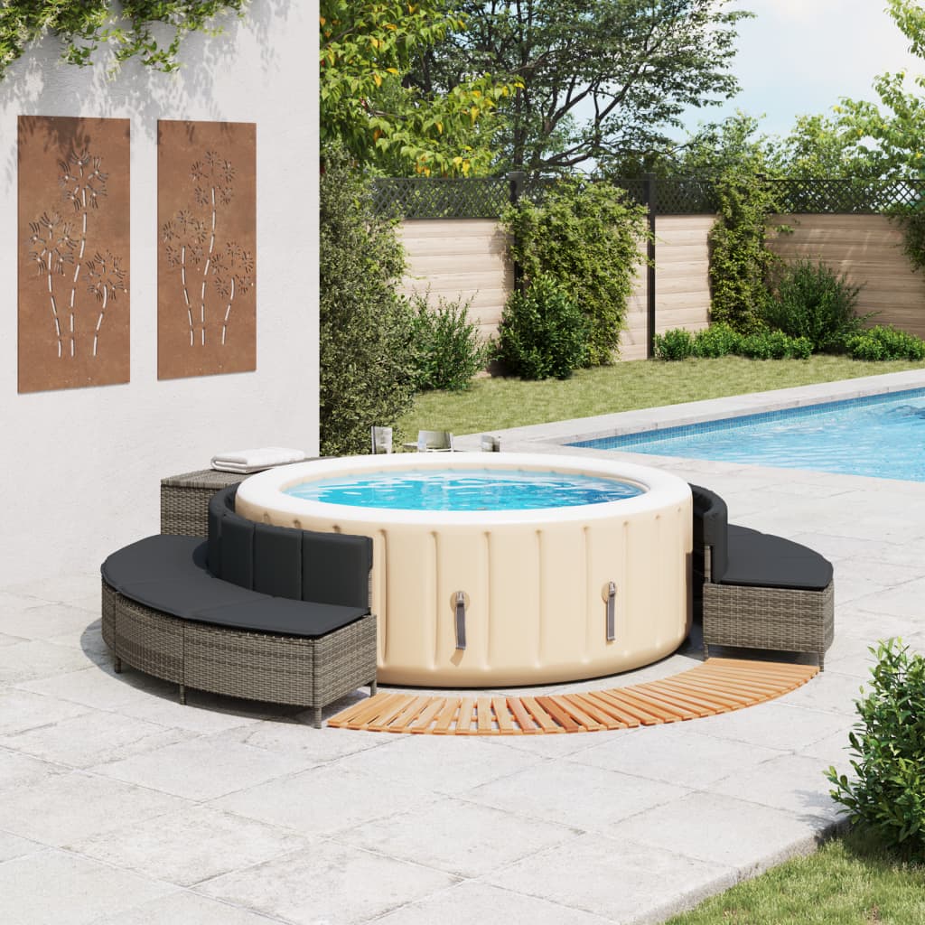 vidaXL Bordo per Spa Grigio in Polyrattan e Legno Massello di Acacia