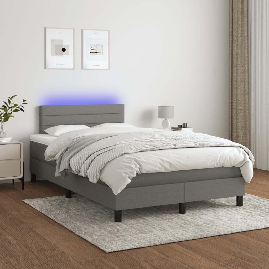 Letto a Molle Materasso e LED Grigio Scuro 120x190cm in Tessuto 3270047