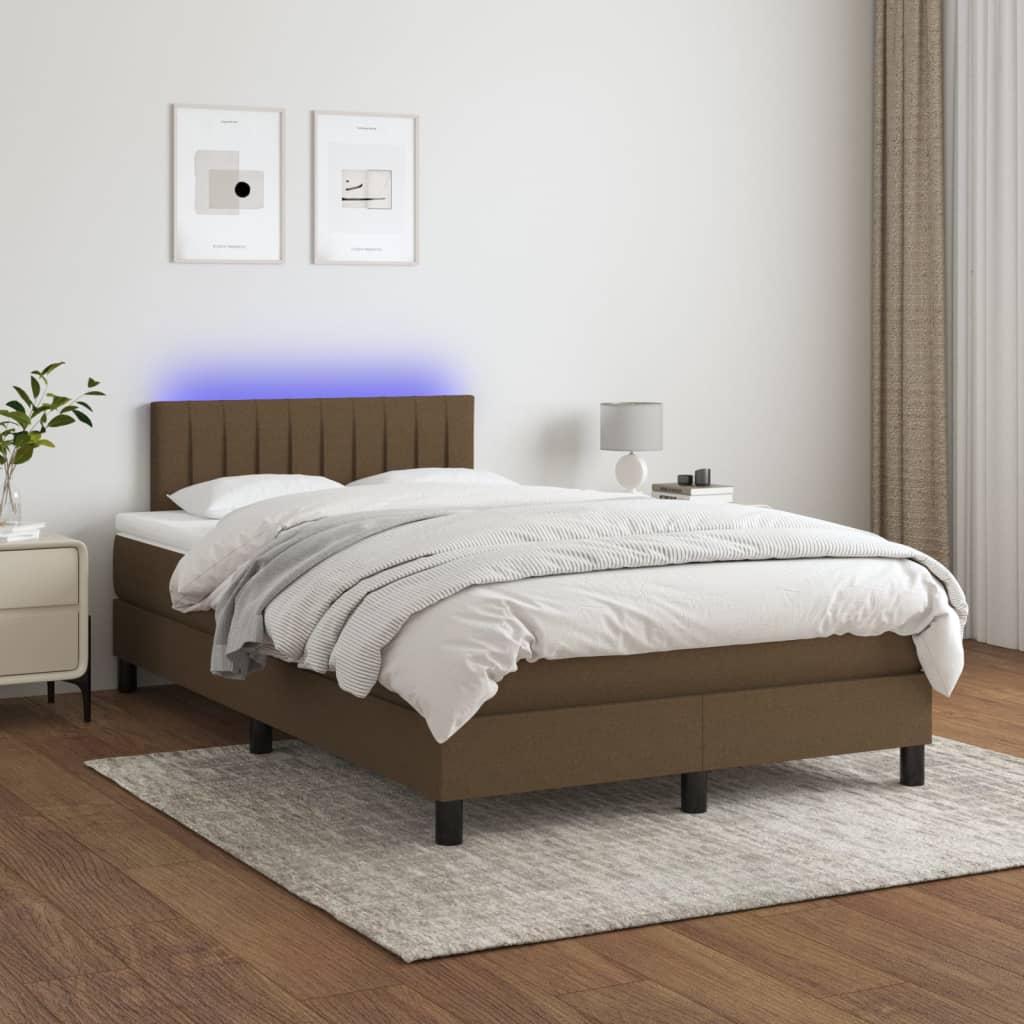 Letto a Molle Materasso e LED MarroneScuro 120x190cm in Tessuto 3270056