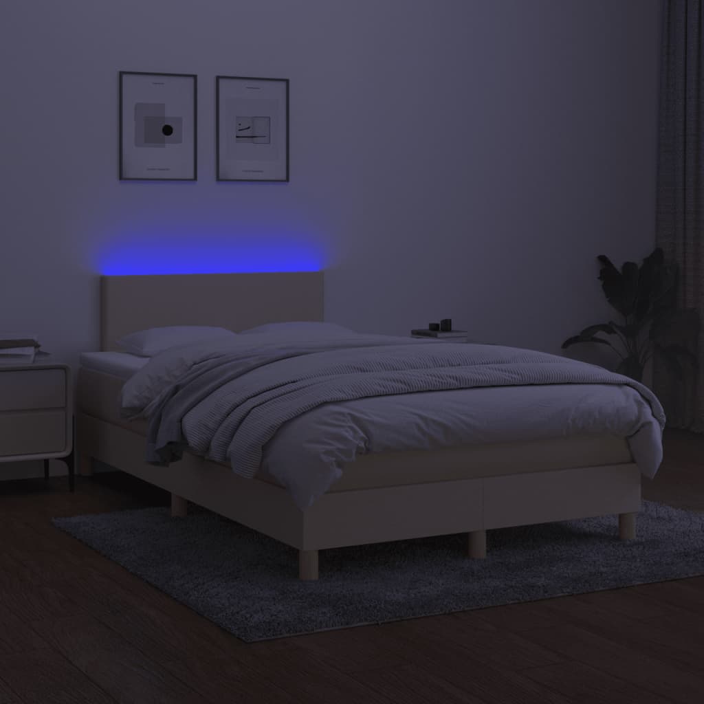 Letto a Molle con Materasso e LED Crema 120x190 cm in Tessuto 3270079