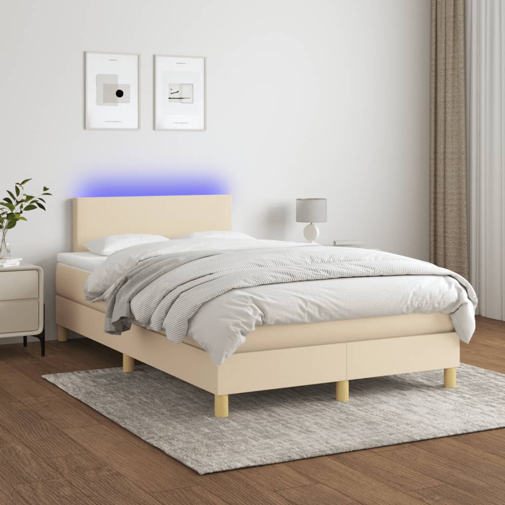 Letto a Molle con Materasso e LED Crema 120x190 cm in Tessuto 3270079