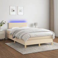 Letto a Molle con Materasso e LED Crema 120x190 cm in Tessuto 3270079