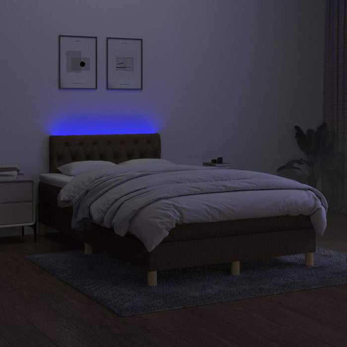 vidaXL Letto a Molle Materasso e LED MarroneScuro 120x190cm in Tessuto