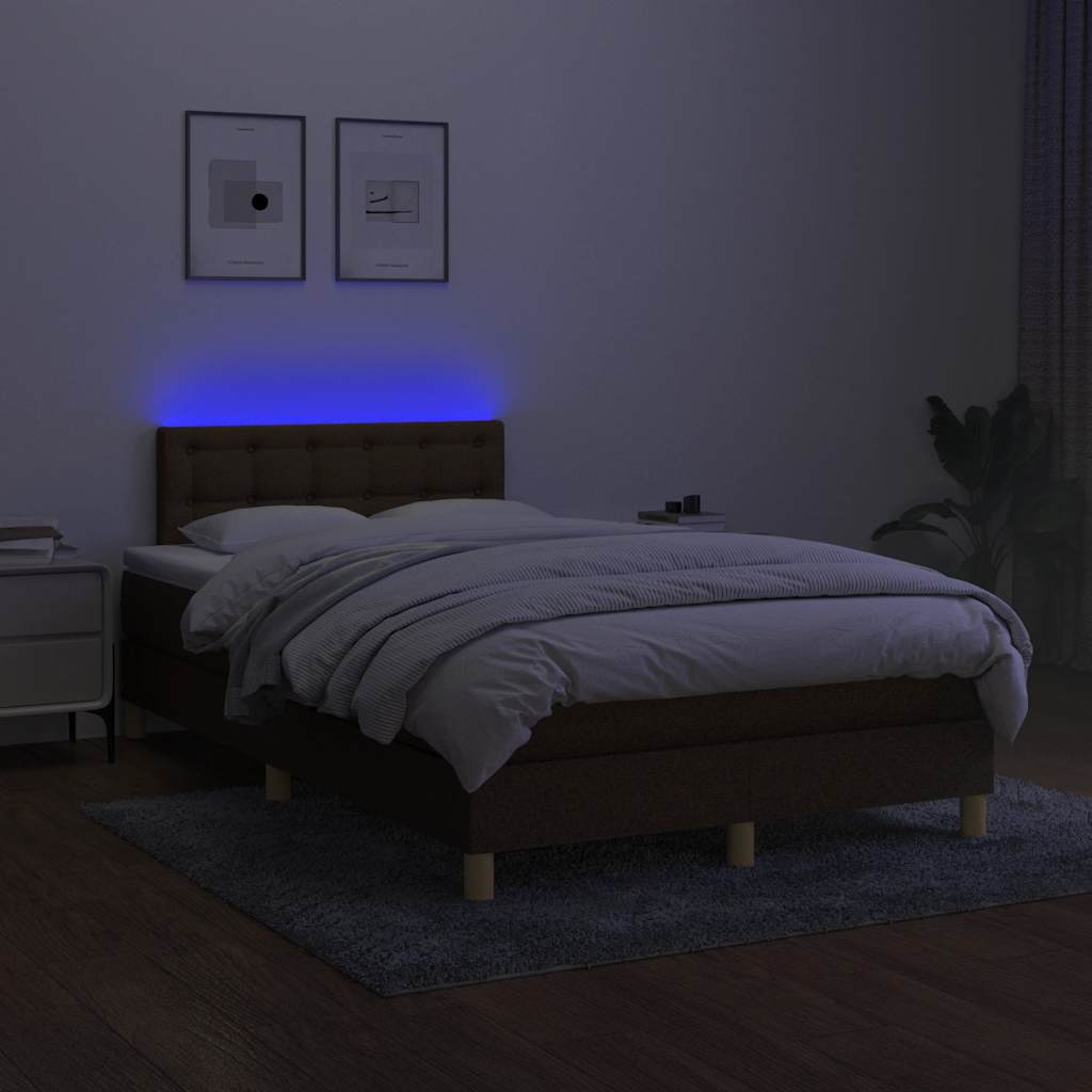 vidaXL Letto a Molle Materasso e LED MarroneScuro 120x190cm in Tessuto