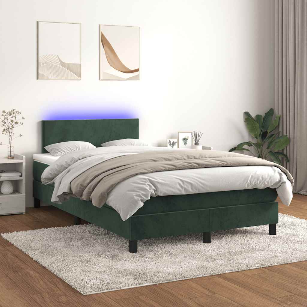 Letto a Molle con Materasso e LED Verde Scuro 120x190cm Velluto 3270144