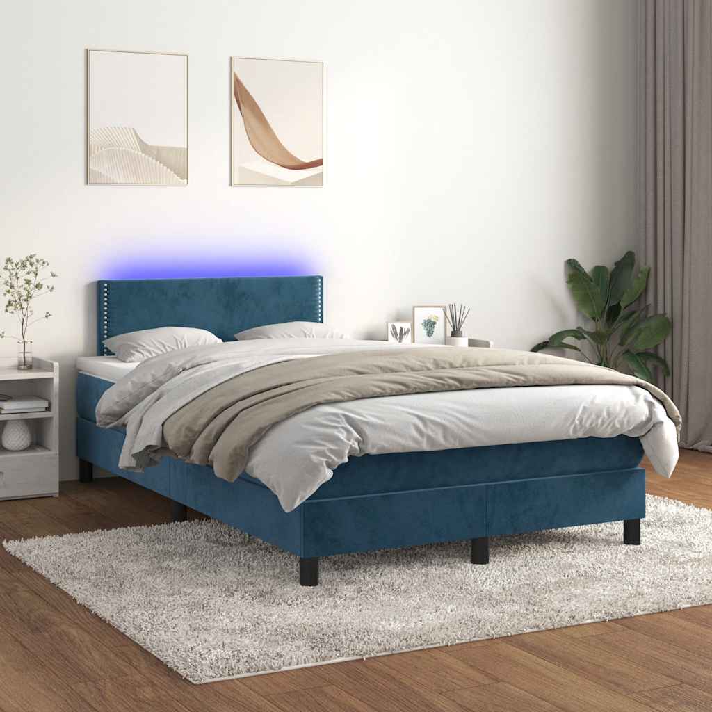 Letto a Molle Materasso e LED Blu Scuro 120x190 cm in Velluto 3270151