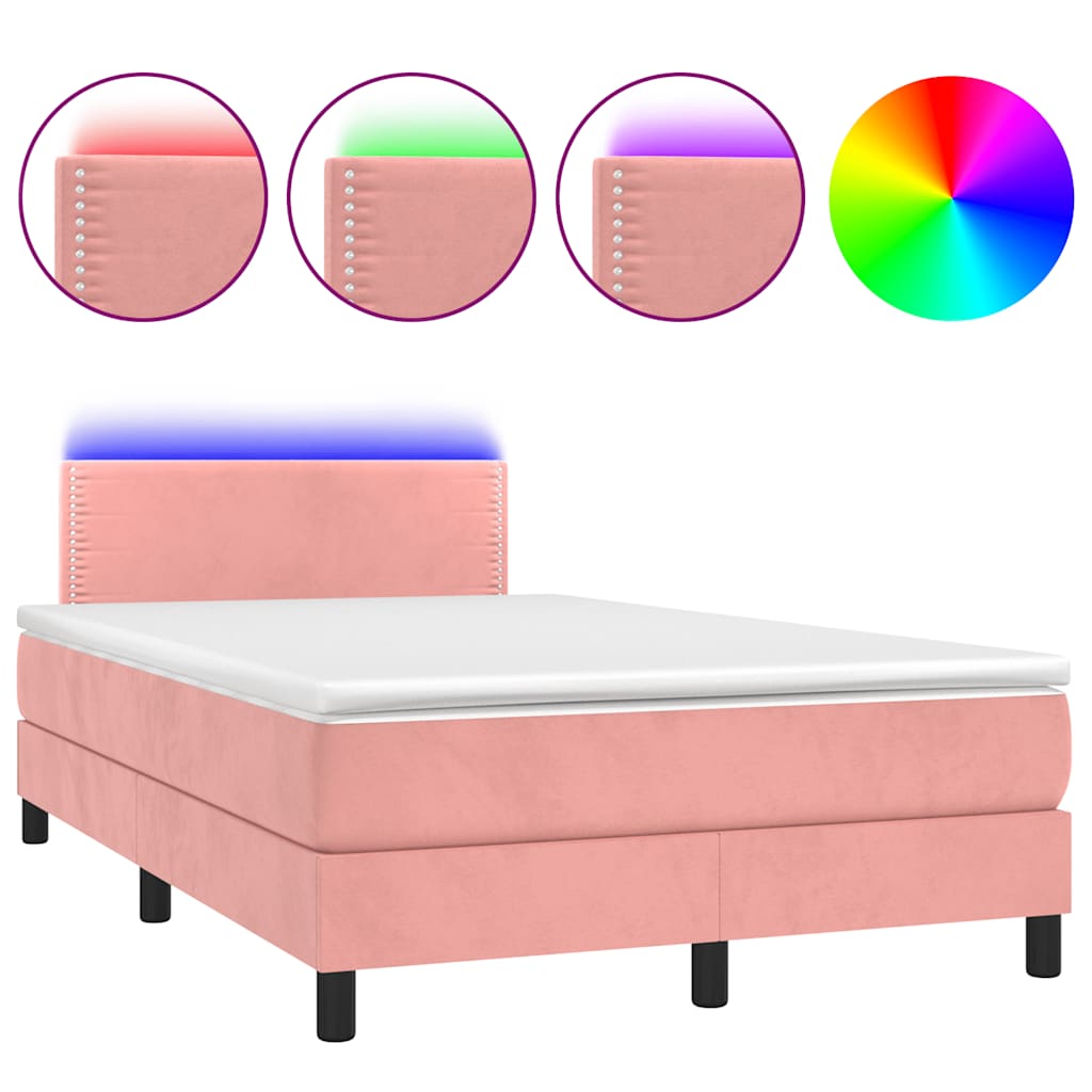 Letto a Molle con Materasso e LED Rosa 120x190 cm in Velluto