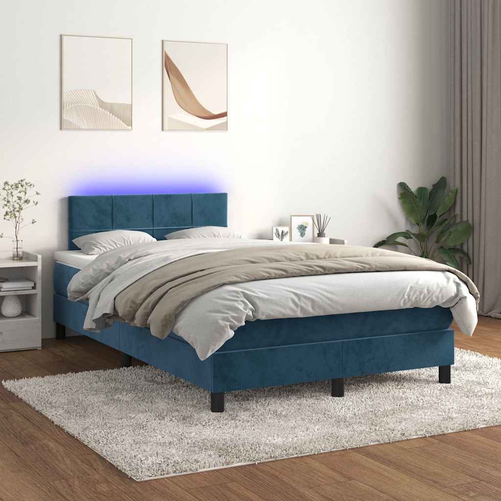 Letto a Molle Materasso e LED Blu Scuro 120x190 cm in Velluto 3270157