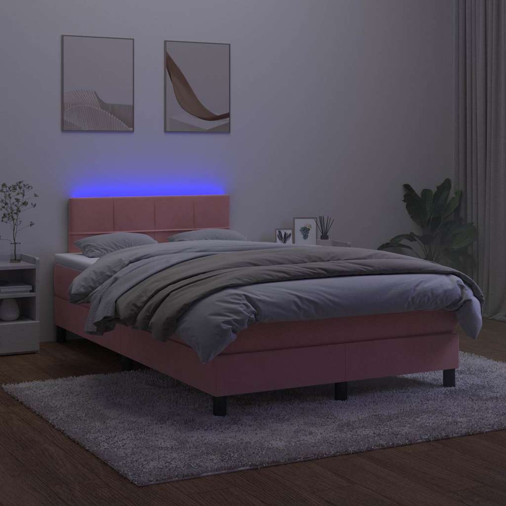 Letto a Molle con Materasso e LED Rosa 120x190 cm in Velluto 3270158