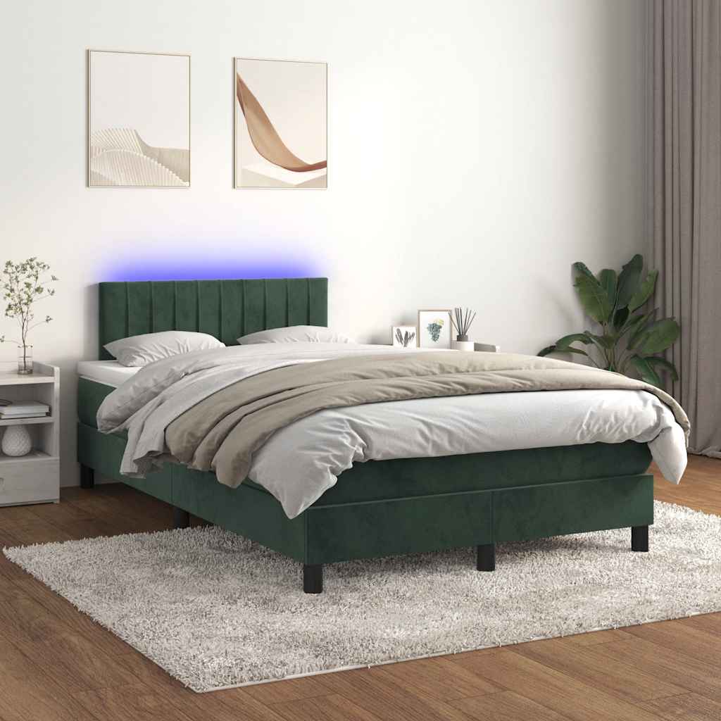 Letto a Molle con Materasso e LED Verde Scuro 120x190cm Velluto 3270168