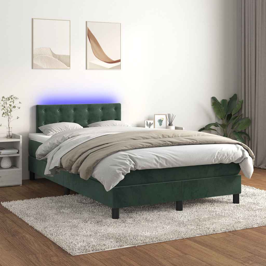 Letto a Molle con Materasso e LED Verde Scuro 120x190cm Velluto 3270180