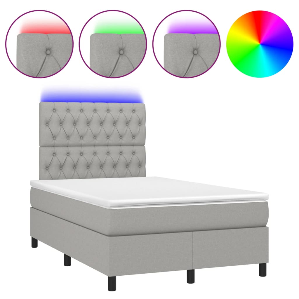 Letto a Molle Materasso e LED Grigio Chiaro 120x190 cm Tessutocod mxl 115353