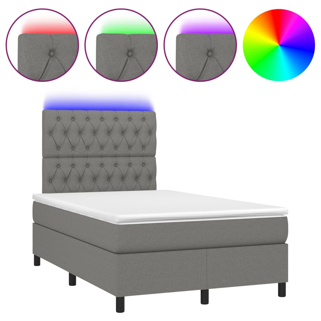 Letto a Molle Materasso e LED Grigio Scuro 120x190cm in Tessutocod mxl 91854
