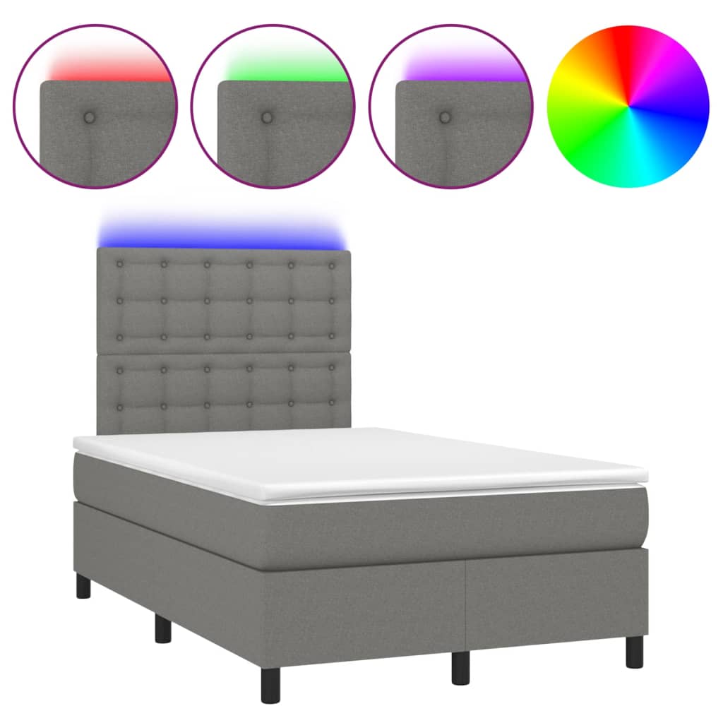 Letto a Molle Materasso e LED Grigio Scuro 120x190cm in Tessutocod mxl 115797