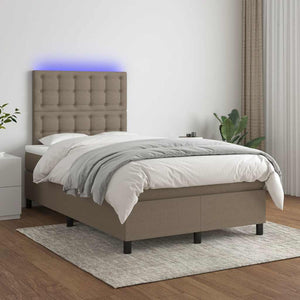 Letto a Molle con Materasso e LED Tortora 120x190 cm in Tessuto