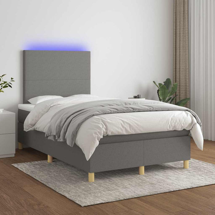 Letto a Molle Materasso e LED Grigio Scuro 120x190cm in Tessuto 3270233
