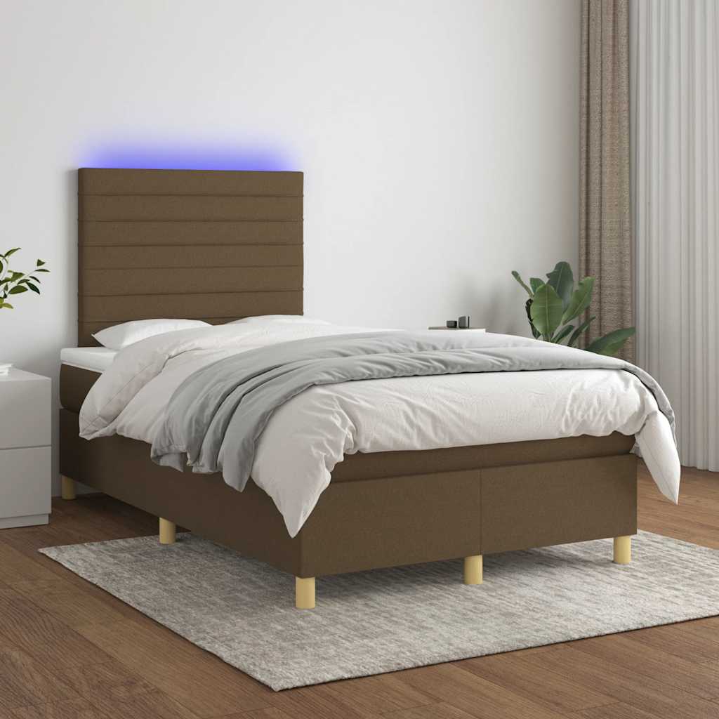 Letto a Molle Materasso e LED MarroneScuro 120x190cm in Tessuto 3270256