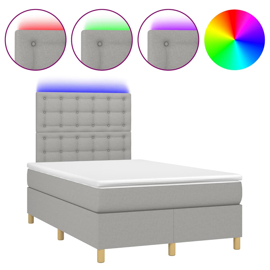 Letto a Molle Materasso e LED Grigio Chiaro 120x190 cm Tessuto 3270274