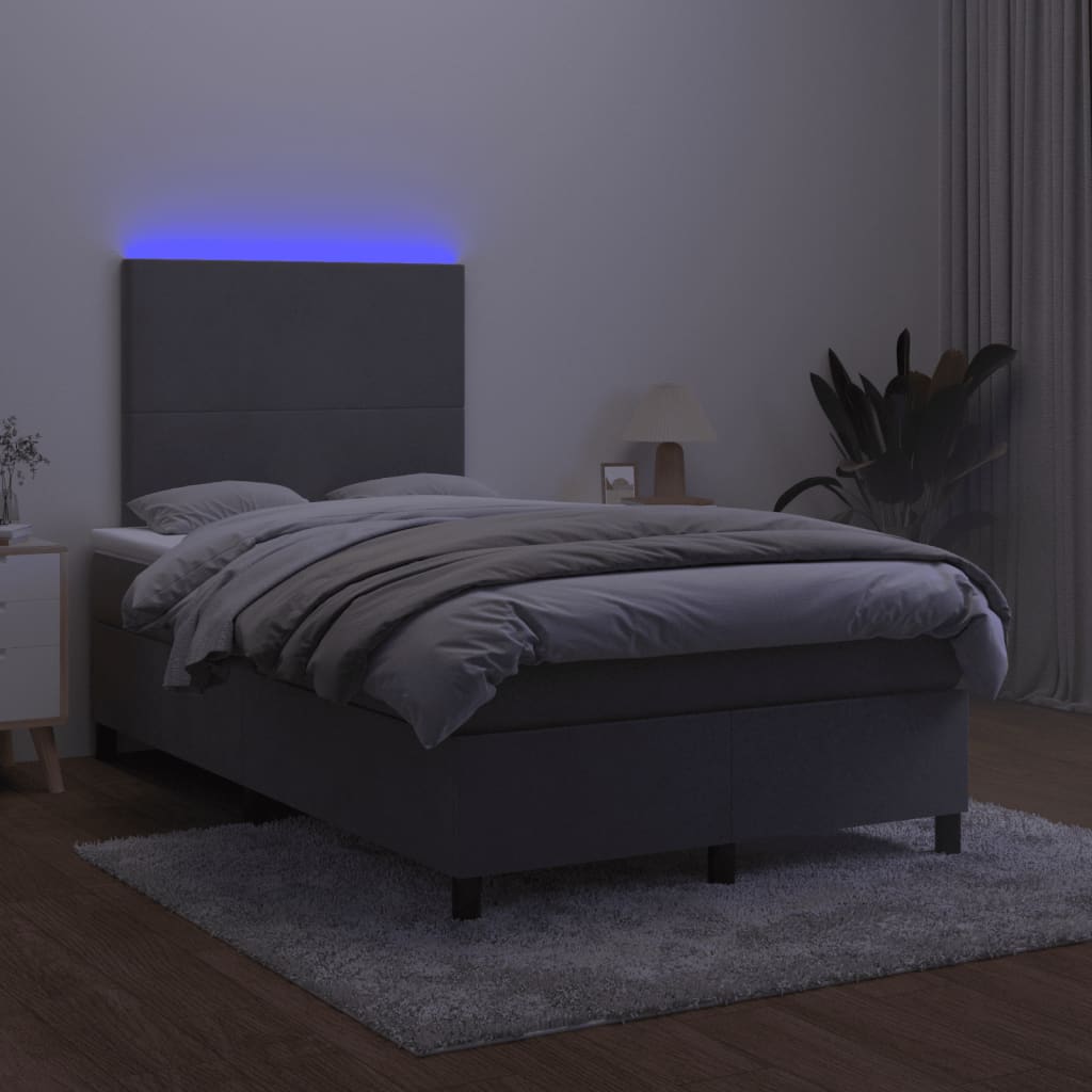 Letto a Molle Materasso e LED Grigio Scuro 120x190cm in Velluto 3270300