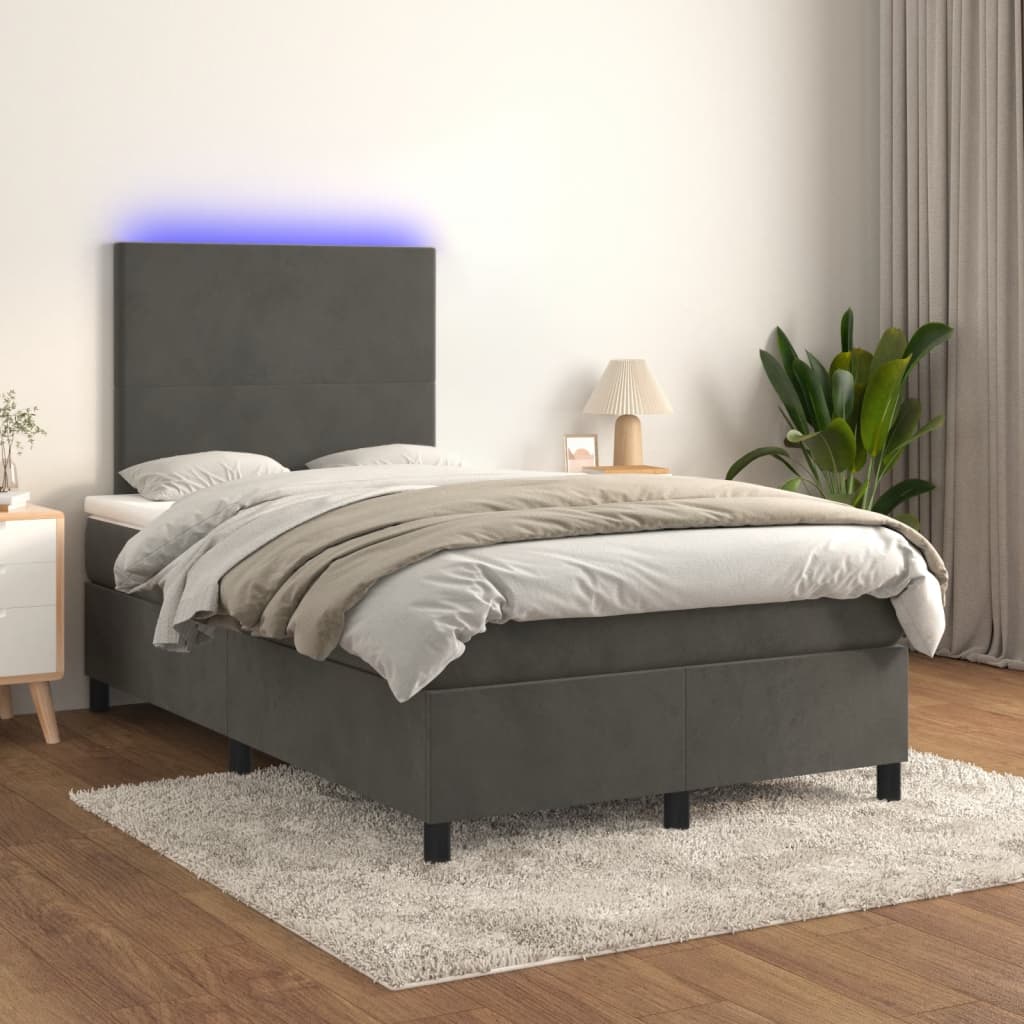 Letto a Molle Materasso e LED Grigio Scuro 120x190cm in Velluto 3270300