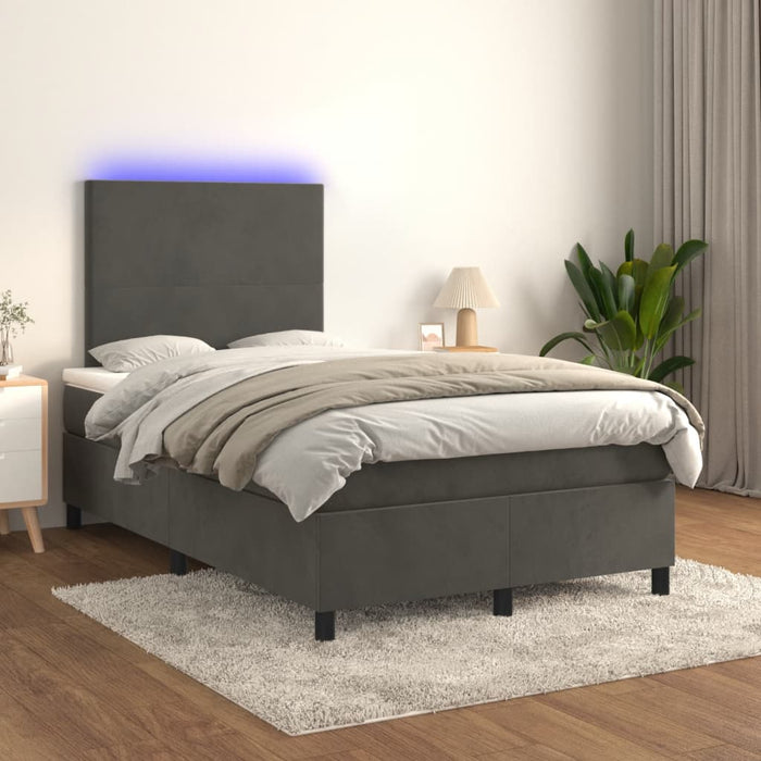 Letto a Molle Materasso e LED Grigio Scuro 120x190cm in Velluto 3270300
