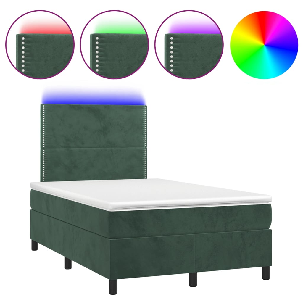 Letto a Molle con Materasso e LED Verde Scuro 120x190cm Velluto 3270308