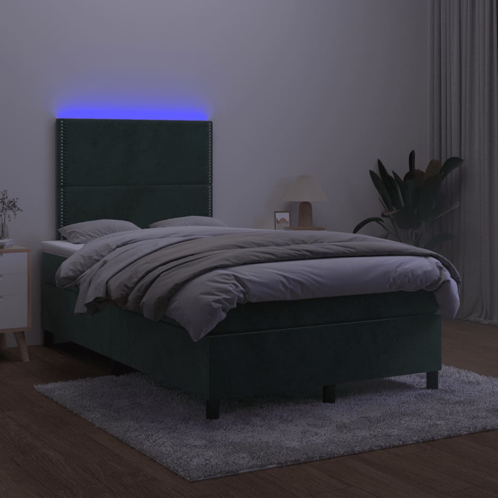 Letto a Molle con Materasso e LED Verde Scuro 120x190cm Velluto 3270308