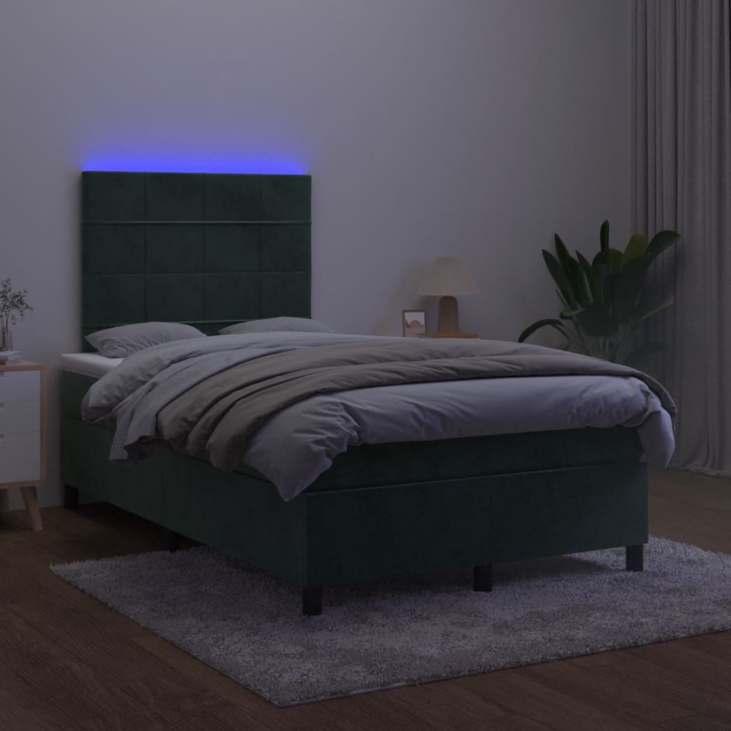 Letto a Molle con Materasso e LED Verde Scuro 120x190cm Velluto 3270314