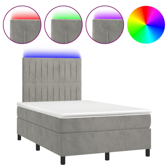 Letto a Molle Materasso e LED Grigio Chiaro 120x190 cm Velluto 3270323