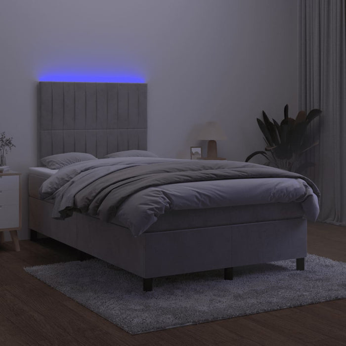 Letto a Molle Materasso e LED Grigio Chiaro 120x190 cm Velluto 3270323