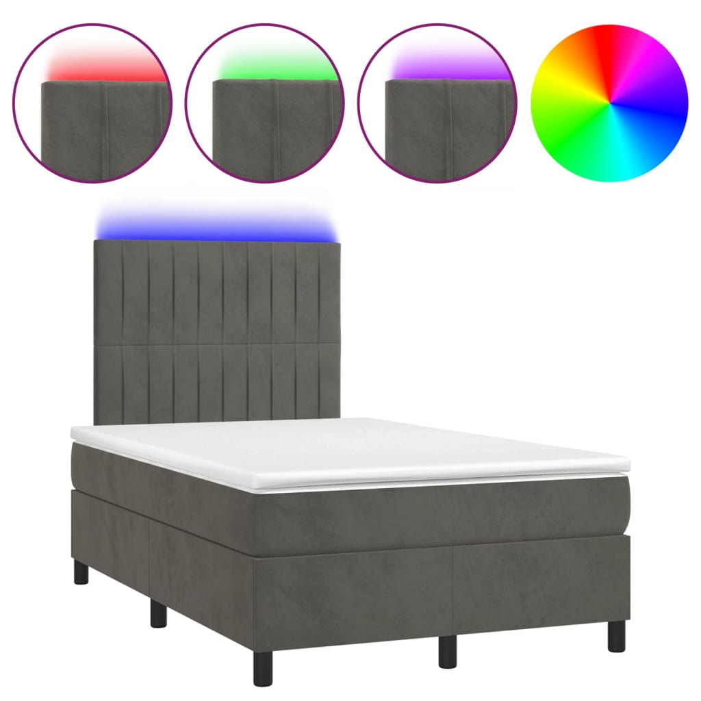 Letto a Molle Materasso e LED Grigio Scuro 120x190cm in Velluto 3270324