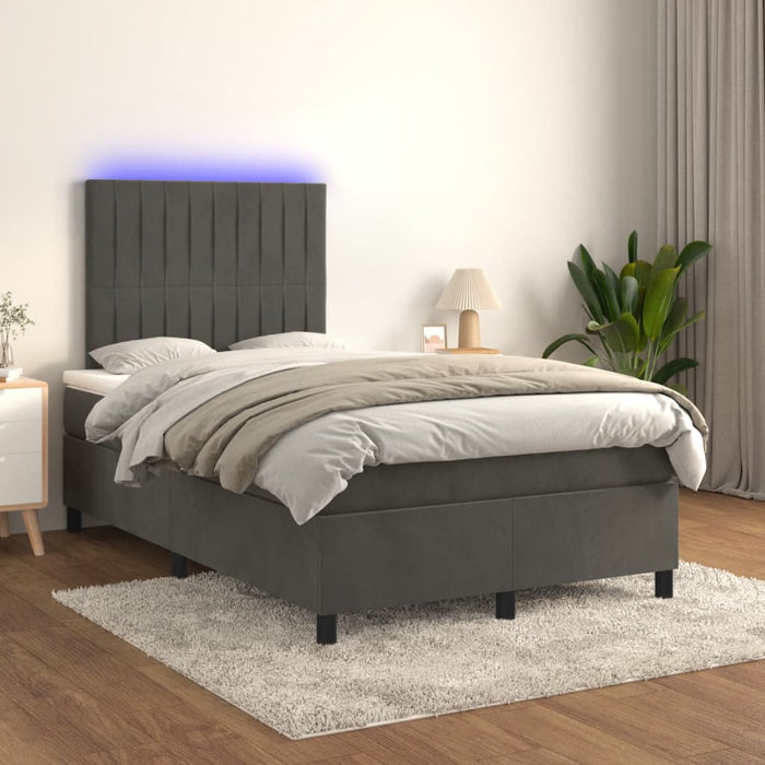 Letto a Molle Materasso e LED Grigio Scuro 120x190cm in Velluto 3270324