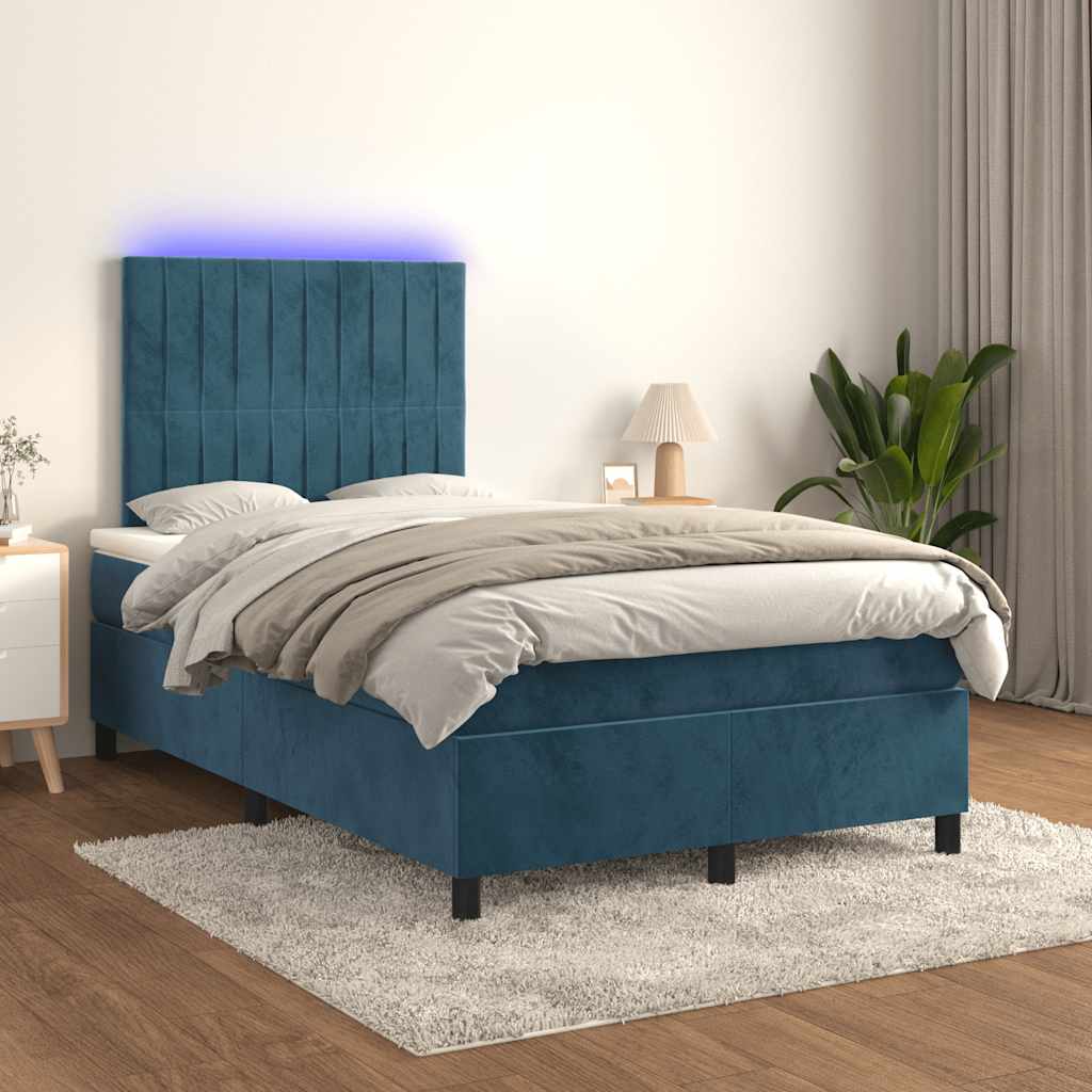 Letto a Molle Materasso e LED Blu Scuro 120x190 cm in Velluto 3270327