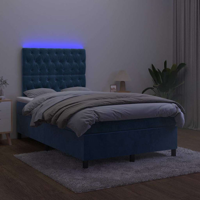 Letto a Molle Materasso e LED Blu Scuro 120x190 cm in Velluto 3270333