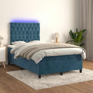 Letto a Molle Materasso e LED Blu Scuro 120x190 cm in Velluto 3270333