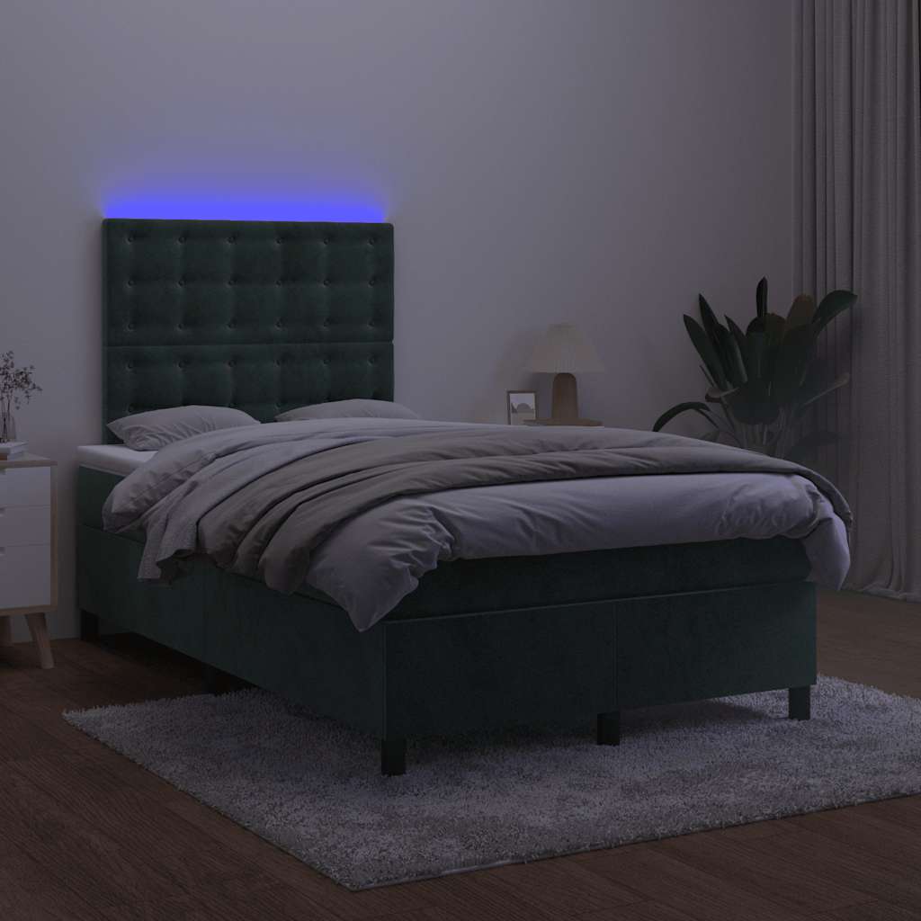 Letto a Molle con Materasso e LED Verde Scuro 120x190cm Velluto 3270338
