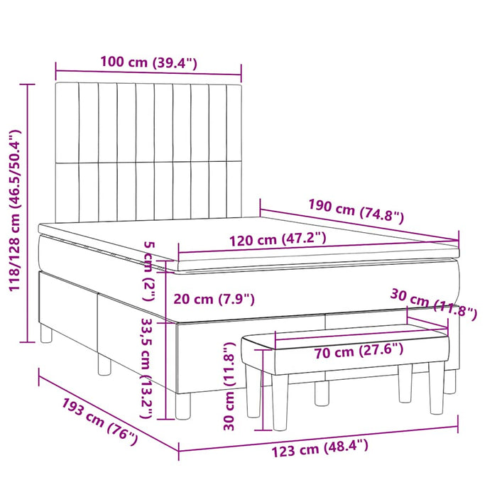 Giroletto a Molle con Materasso Nero 120x190 cm in Tessuto