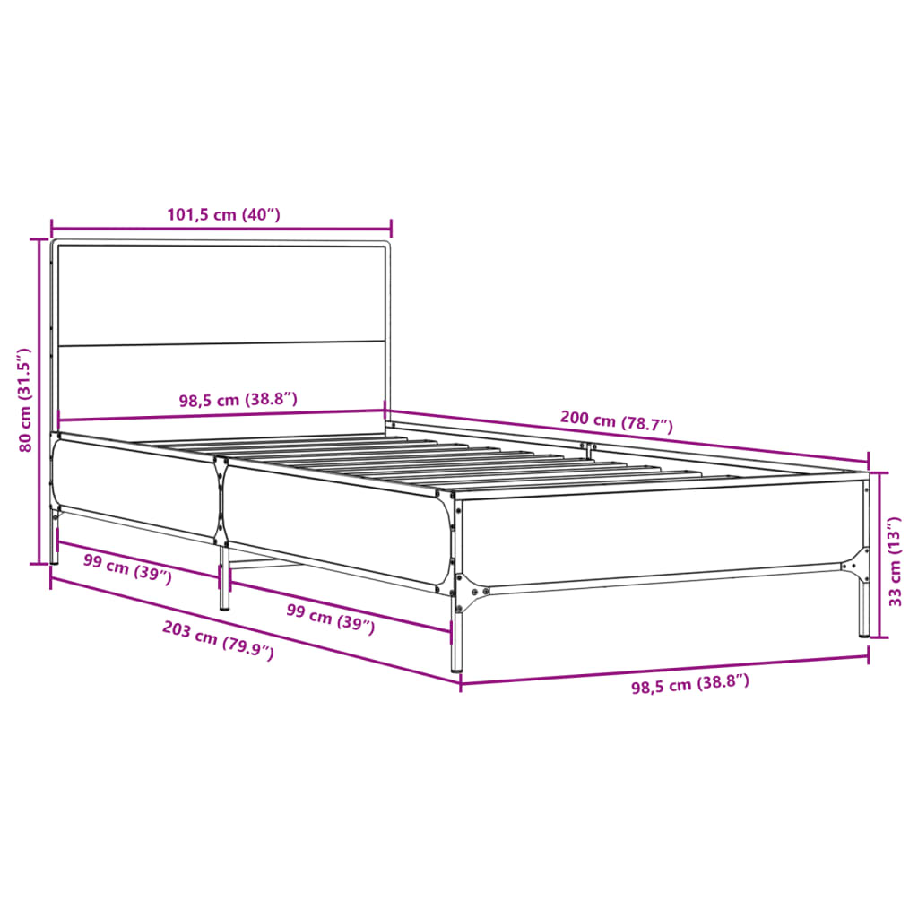 Giroletto-Struttura Letto Nero 100x200 cm in Legno Multistrato e Metallo 439761