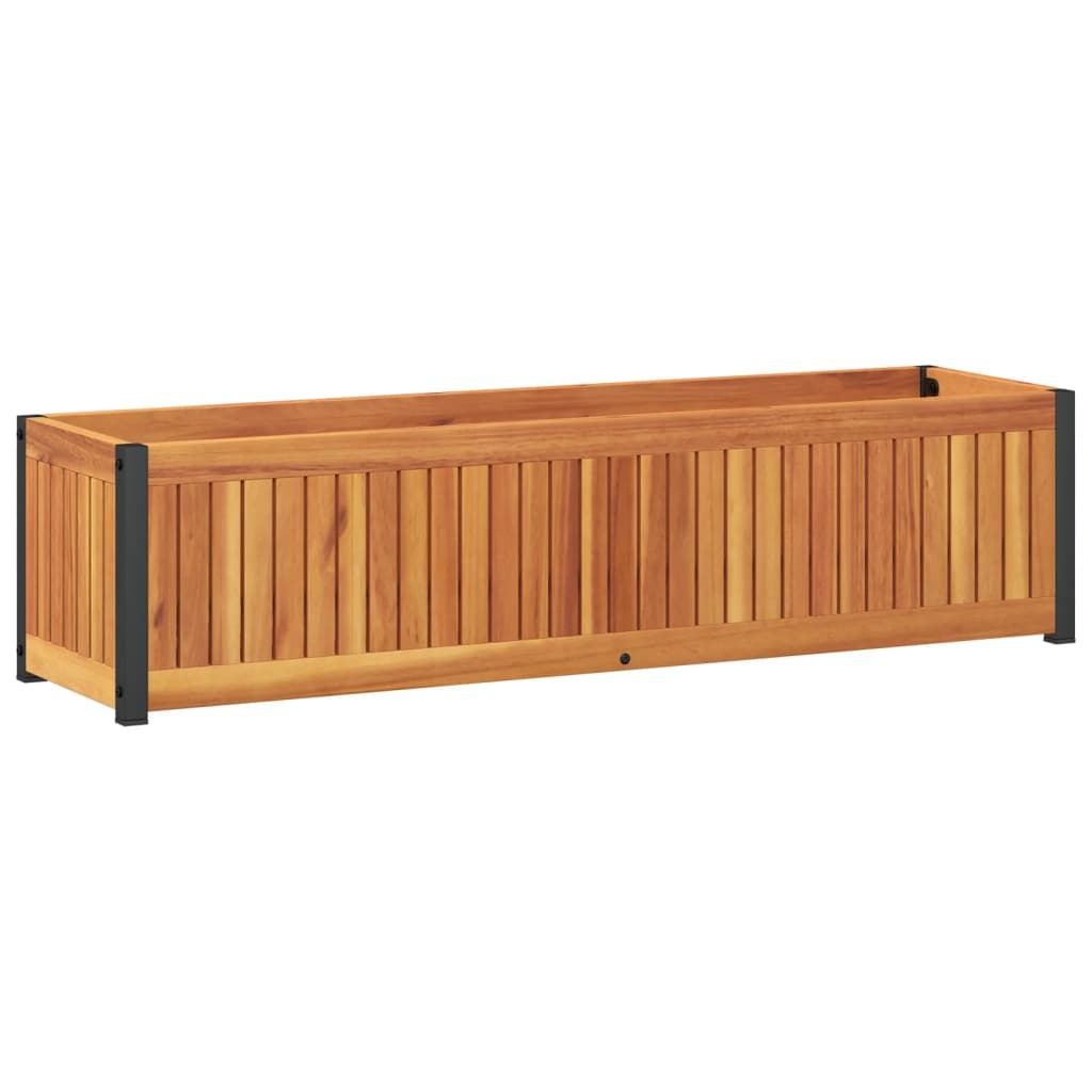 Fioriera rialzata per aiuola terrazza giardino 110 x 30 x 275 cm legno massello di acacia e acciaio marrone 02_0037323